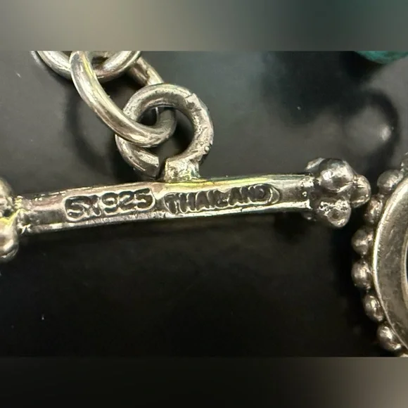 SX 925 Sterling Silver Necklace Turquoise Nugget Hand Knotted Toggle Clasp 82”L